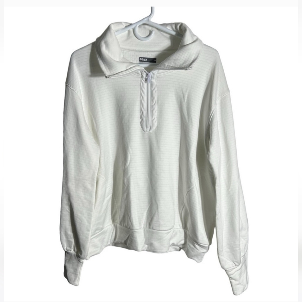 Lija Women's Waffle Knit Pullover Tennis Sweater in White, Large